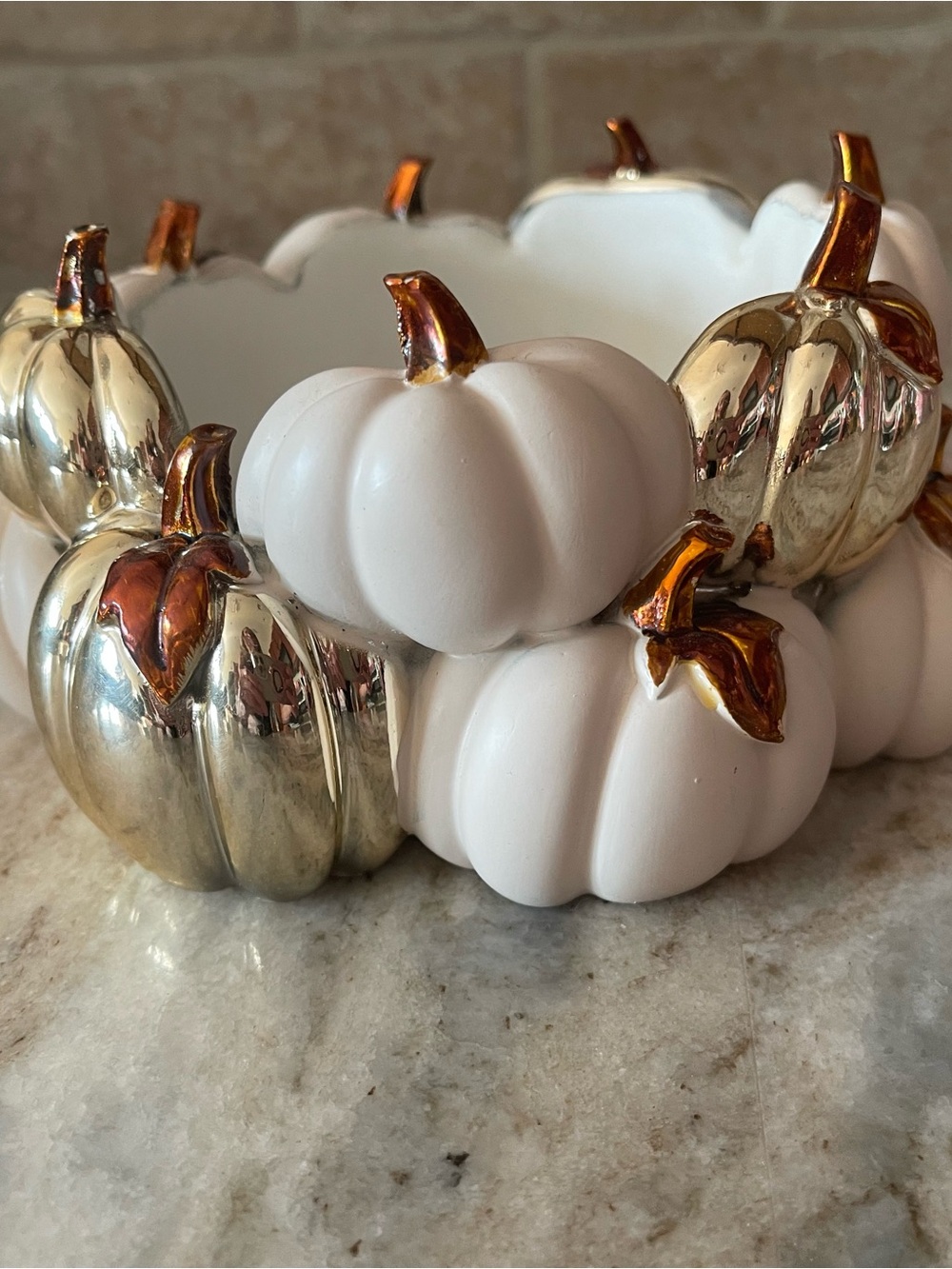 Bath and Body Works White and Gold Ceramic Pumpkin Candle Holder